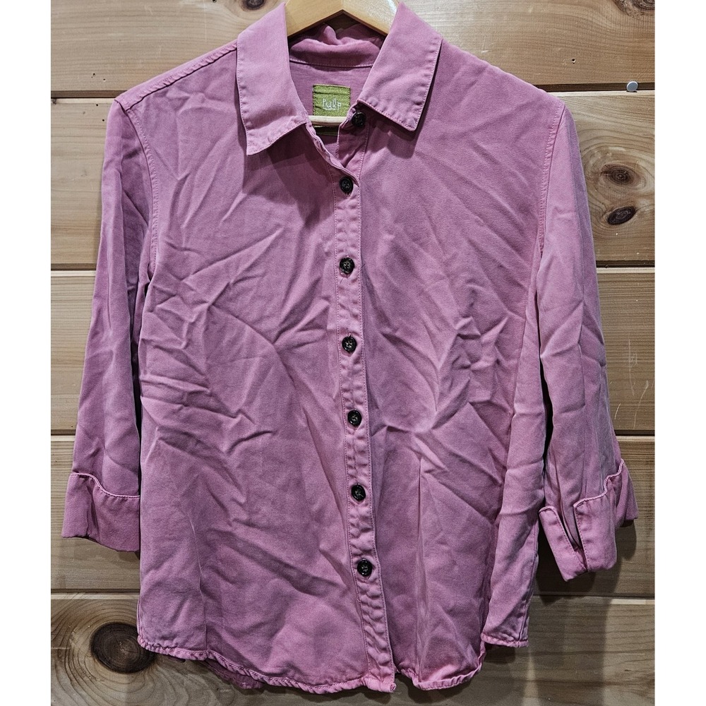 Vintage Pulp Women's Medium Pink Button Front Shirt 3/4 Sleeve Casual Cotton...